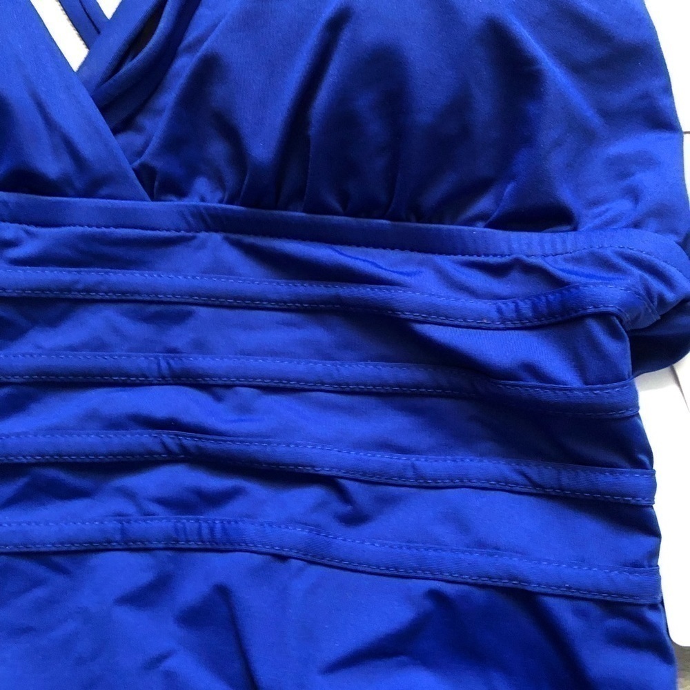 La Blanca Sapphire Blue Criss Cross One Piece Swimsuit 10 - Picture 14 of 16